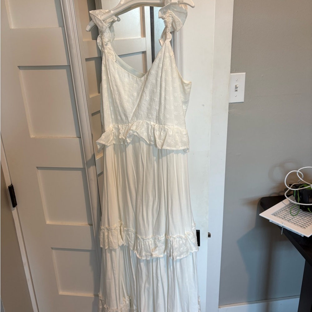 Blue Blush Ivory Ruffle Maxi Dress